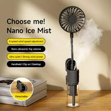 Quạt phun sương kẹp mới, quạt phun sương cầm tay điều chỉnh 4 tốc độ với ống dẫn mềm dẻo, quạt kẹp đa năng, thiết bị làm mát mùa hè World Cup. - A - Xem 4