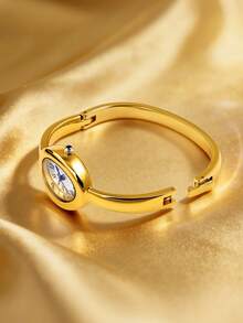 1 Set LUCKYFOX Quartz Bracelet Watch With Pearl Earrings And Ring, Minimalist Casual Retro Business Style Zinc Alloy Watch, Luxury Gift Set With Greeting Card, Suitable For Holidays, Valentine's Day Gifts - Gold - View 4