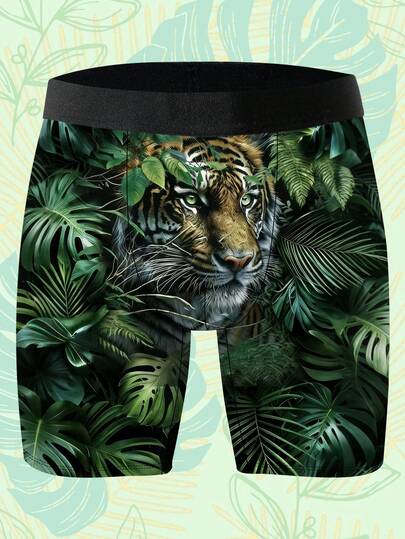 1 chiếc quần boxer nam độc đáo, họa tiết động vật sống động, chủ đề rừng nhiệt đới, chất liệu vải dệt kim, kiểu dáng thể thao rộng rãi, thoáng khí và thấm hút mồ hôi, mềm mại và thân thiện với da, quần lót boxer thể thao thường ngày.
