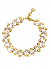 1pc Luxury High-End Unique Women's Hand Jewelry, Gold-Plated New Style Light Luxury Fortune Bead Three-Color Bracelet, Suitable For Daily, Wedding, Dating Wear - Mix - View 4