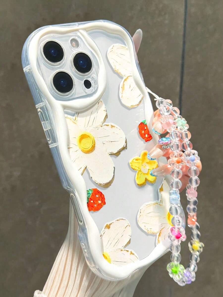 花卉图案印花平纹奶油色波浪边可拆卸手链简约防震加厚手机壳,兼容 17/17 Pro/17 Pro Max、16 XR/7/8、15 Pro Max、12 Pro Max、13 Pro Max、14 Pro Max、13、14、11、12P、14P、11P、12P、XS、XR、7/8P、7/8 GES2,适用于A13 4G、A22、A21S、A51 4G、A52、S22 Ultra、A33 5G、A34、A35,适用于10、Note 11 4G、11 Lite、A53 TPU、A14、A23、S23 Ultra、S24、A14、A15、S23、A73、A55。 A54手机壳,国际版,非国内版 - 彩色 - 查看 1