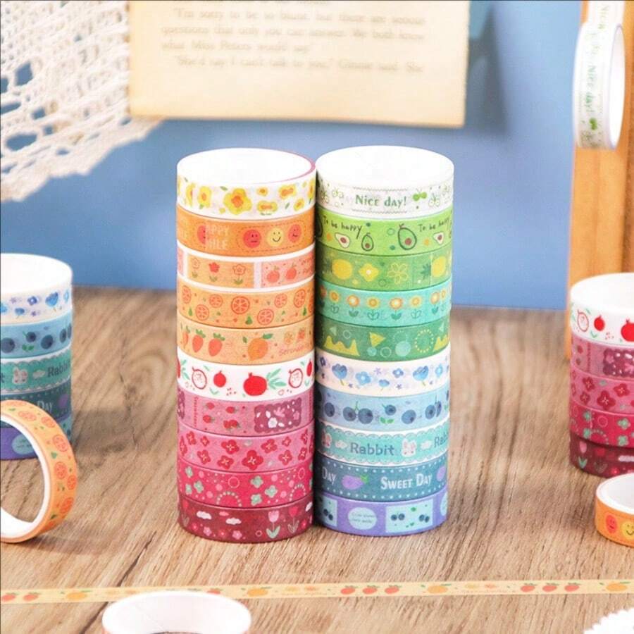 5 Rollen süßes Washi Tape Set (1 cm breit, 2 m lang), buntes Washi Tape Set, Masking Tape, Schreibwaren für Scrapbooking, japanischer und koreanischer Stil kreatives Dekoband, ästhetisches Masking Tape für Notizbücher, Scrapbooking Zubehör, handgemachtes Tape für Scrapbooking, Siegelaufkleber, Geburtstagsgeschenk