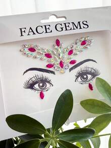 (1pc/2pcs) Two-Tone Resin Rhinestone Face Gems, Fuchsia & Iridescent Resin Rhinestone Inlay, Personalized Gems For Makeup, Masquerade, Holidays, Carnival, Party, Waterproof & Long-Lasting, Y2K Style - Multicolor - View 10