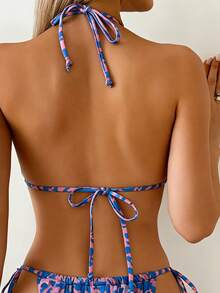 Two-Piece Colorful Leopard Print Backless Tie-Up Bikini Swimsuit, Bohemian Style, Vacation Beachwear, Summer - Suitable Swimming Pools, Beaches, Vacations, Spring And Summer, Valentine's Day, And Parties - [多色] - 查看 4