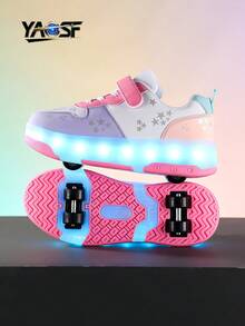 YAOSF 青少年轮滑鞋 - 升级版，稳定性更强，可拆卸二合一运动鞋，街头酷炫轮滑鞋，户外运动发光鞋，亲子鞋，新款轮滑鞋，夜间发光鞋，USB充电轮滑鞋，LED发光轮滑鞋，发光鞋底运动鞋，男女童款，学生款，户外运动轮滑鞋 - 粉色 - 查看 14
