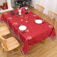 Waterproof Washable Red Christmas Tablecloth 60x84 Inch Rectangular Holiday Table Cover Mark Resistant 180GSM Polyester - Reindeer Design For Indoor Outdoor Kitchen, Dining Room, Party Decor - Red 54*54" - View 9