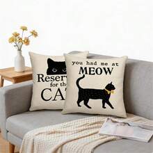 2 件装猫咪图案抱枕套 - 黑色，涤纶材质，不含枕芯 - 适用于沙发、床、汽车和客厅装饰 - 2pcs - 查看 3