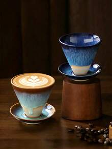 高端商用中式杯碟套装，创意裂纹釉面质感咖啡厅、餐厅茶杯、甜点杯、马克杯、茶杯、水杯，杯碟套装 - 彩色 - 查看 10