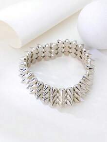 Western Jewelry Italian Charm BraceletLADYCOCO 1pc Punk Style ABS Plastic Silver Rivet Bracelet, Unisex Personalized Rivet Bangle, Suitable For Daily Wear, Party, Music Festivalturquoise Jewelry Earrings Anniversary Gift For Him - 黃金+白銀 - 查看 5