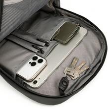 大容量通勤背包，男士哑光黑色背包，带反光条纹 - 黑色 - 查看 8