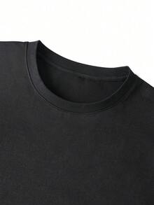 Camiseta de manga corta con cuello redondo, de talla grande para hombres, de estilo callejero oscuro, ciberpunk, hardcore, con texto funcional japonés de símbolos yokai, de base negra, roja y gris, adecuada para el hogar, la oficina, el aire libre, la ciudad, regular, casual, elegante, joven, minimalista, versátil, texturizada, elegante, natural y literaria - Negro - Ver 5