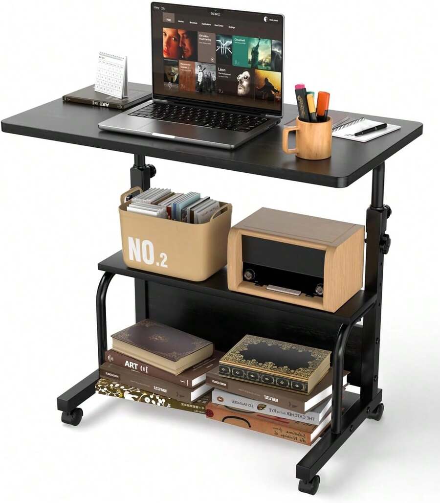 Laptop Desk Adjustable Desk Small Standing Desk Home Office Desks For Small Spaces Portable Desks Table For Bedrooms,Mobile Rolling Computer Work Desks On Wheels - B - View 1