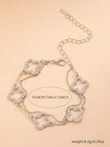 1pc Fashion Double-Layer Four-Leaf Clover Rhinestone Classic Design Bracelet For Girls - Silver - View 2