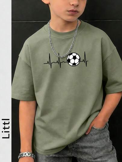 男童及青少年休闲印花圆领短袖T恤，夏季上衣