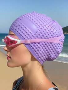 Waterproof Swim Cap For Men And Women - High Elasticity, Ear Protection, And Long Hair Coverage - Large Elastic Silicone Diving Cap, Silicone Swimming Cap, High Elasticity, Thickened Design Suitable For Long And Short Hair, Keeps Hair Dry, Easy To Remove, Suitable For Outdoor Water Sports, Durable Swimming Accessories - Ideal Choice For Valentine's Day, Carnival, Beach Essentials, Beach Accessories, Pool Float - Multicolor - View 5