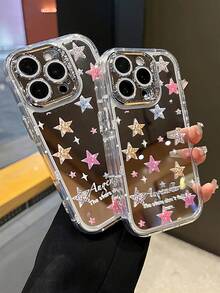 1pc Star Pattern Classic Shockproof Mirror Phone Case Suitable Compatible With Apple 17Pro/17/17Promax/11/12/13/14/12 Pro Max/16 Pro/15 Series Lens Protection, Holiday Gift - Multicolor - View 2