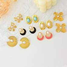 Luxury Stainless Steel Gold Plated Non-Fading Oil Pressure Earrings, Fashionable Personalized Gold Shell Pearl Shape Earrings - Butterfly - View 2