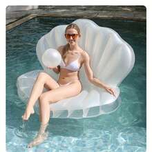 Inflatable Shell Pool Float, Giant Clam Shaped Inflatable Floating Mat With Pearl Balls, Shell Shaped Pool Floating Chair, Suitable For Adult Summer Beach Party - White - View 8