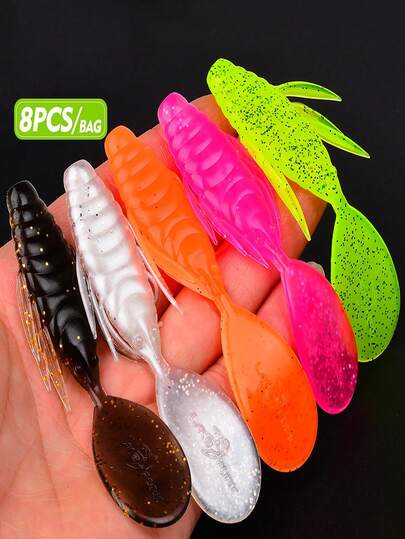 PRO BEROS 8 piezas/paquete, de colores brillantes, disponibles en múltiples colores, señuelo suave, 9cm, 5.5g, señuelo de pesca simulado, hecho de PVC, apto para pesca de agua dulce y salada, para lubina, pez mandarín, culter de boca superior, trucha arcoíris, cebo, atrayente.