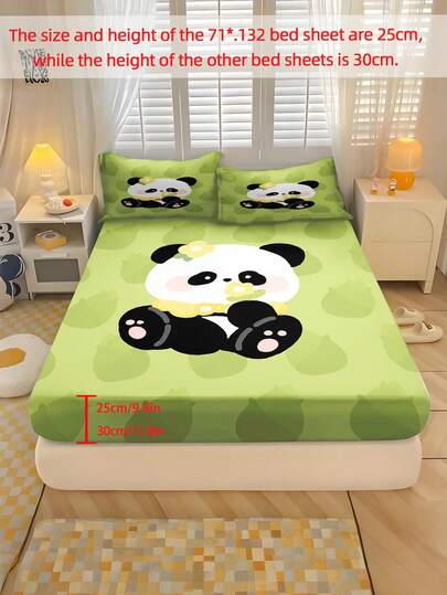 2/3件套家用纺织床单套装，熊猫图案床上用品套装，采用涤纶材质，数码印花，弹性全包设计，适用于卧室、宿舍，青少年节日礼物，父母节日装饰