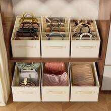 1 pieza Organizador de almacenamiento multifuncional de 5 rejillas, caja de almacenamiento para bolsas/ropa/pantalones, caja de almacenamiento a prueba de polvo y ahorradora de espacio para mochila, armario, divisor de armario - Beis - Ver 10