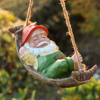 Cute Resin Sleeping Gnome Tree Hanging Ornament, Weather-Resistant Garden Decor For Patio, Lawn & Porch | Hand-Painted Elf Statue For Outdoor Landscaping, Balcony & Yard Art Decoration | Unique Gift Idea For Garden Lovers