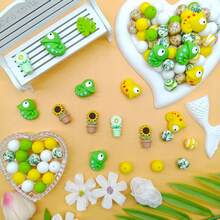 25/33 piezas Juego de cuentas de silicona de la serie Camaleón - Camaleón amarillo y verde con diseño de hoja de girasol - Adecuado para manualidades DIY como llaveros, collares, pulseras, bolígrafos decorativos, joyería y colgantes - Excelente para regalos de vacaciones y cumpleaños - Serie Camaleón - Ver 7