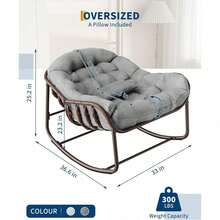 Silla de balanceo tapizada en cuero algodón y espuma de 36 6 pulgadas con marco de metal resistente para interior y exterior ideal para relajarse en sala de estar jardín patio dormitorio o porche - Gris - Ver 2