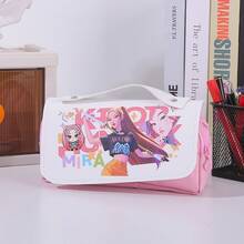 MINISO - 1pc High-Capacity High-Quality Multi-Layer Pencil Case, Cool Anime Pattern PU Handbag Design, Character Display, Creative, Perfect For School And Office - Multicolor - View 7
