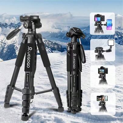 UEGOGO 74-Inch Aluminum Alloy Camera & Phone Tripod, Lightweight DSLR Tripod Stand With Detachable Quick Release Plate And Universal Phone Clamp, Suitable For Vlogging, Live Streaming, Outdoor Travel, Interview, Photography, Video Recording, And Selfie