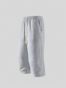Men's Casual 3/4 Length Shorts, Suitable For Spring, Autumn And Summer, Sporty Style, Knitted Fabric Suitable For Campus, Skateboarding, Outfit - Light Grey - View 3