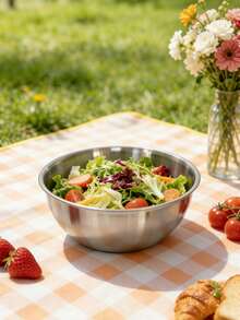 1个带刻度线的不锈钢大容量耐用烘焙盆、沙拉碗、打蛋盆、烹饪盆、家用揉面盆、洗米盆、汤碗、户外露营烹饪沙拉碗，多功能实用厨房工具 - 彩色 - 查看 3