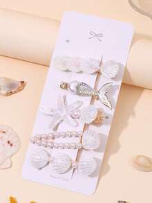 5PCS Shell Hair Clips For Girls Shiny Starfish Alligator Clips Faux Pearl Decor Hair Barrettes With Mermaid Tail For Spring&Summer Holiday Vacation Outfits Nature Headdress Teens Hair Accessories - Multicolor - View 14