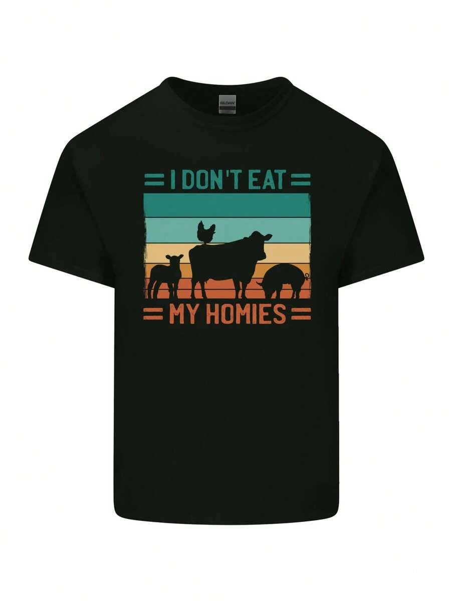 I Dont Eat My Homies Funny Vegan Vegetarian Mens Cotton T-Shirt Tee Top - màu đen - Xem 1