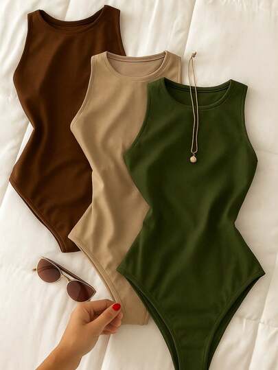 Kit Body Feminino Bori Regata Bory Collant Versátil Casual Costas Fechada Segunda Pele Básico Estiloso Várias Cores