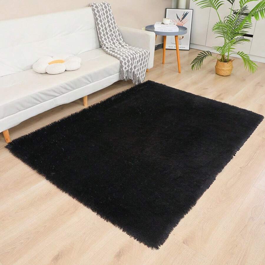 Tapete Decorativo Suave Tipo Peluche 150x200 cm para Sala, Recámara u Oficina, Alfombra Grande Moderna para Piso, Ideal para Decoración del Hogar - Negro - Ver 1