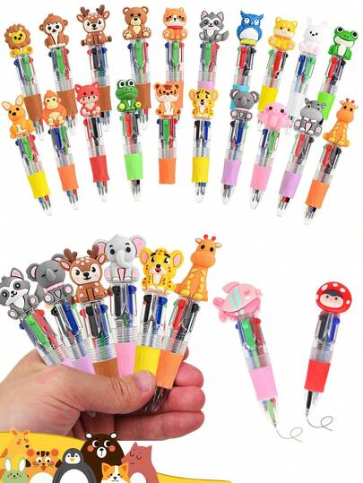 8pcs Animal Shaped Ballpoint Pens, 4 Colors Multifunction Pens Featuring Cute Frog, Tiger, Turtle, Penguin, Panda, Elephant, Lion, Owl, Rabbit Designs, Suitable For School Parties, Spring Gifts, Novelty Gifts, DIY Fun Pens, Great For Animal Lovers, Animal Themed Party Favors, Office Competition Prizes, Gift Bag Fillers