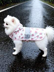 1 pieza Impermeable con capucha con estampado de perros y gatos con frutas y tiras reflectantes para perros pequeños y medianos - Rosa - Ver 10