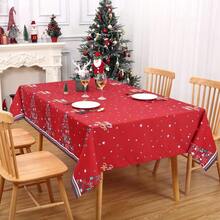 Waterproof Washable Red Christmas Tablecloth 60x84 Inch Rectangular Holiday Table Cover Mark Resistant 180GSM Polyester - Reindeer Design For Indoor Outdoor Kitchen, Dining Room, Party Decor - Red 54*54" - View 7