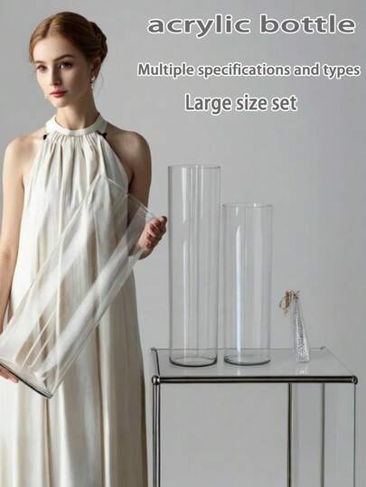 1pc High-Quality Acrylic Transparent Cylinder Vase, Suitable For Living Room, Desk, Wedding Centerpiece Floral Decor, Holiday Ornament, Christmas Snowflake Mold, Snow Globe Container, Storage Jar, Scroll Holder, Large Space, Bedroom Decor, Fits Multiple Styles, Ramadan Decor, Highly Transparent, Less Fragile Than Glass, Large Floor Vase, Big Flower Pot, Unbreakable Plastic Hurricane Vase, Vases In Different Sizes