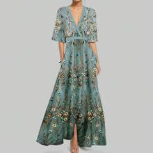2026 Women's Clothing European And American Spring New Fashion Elegant V-Neck Printed Tie Dress - 28751 - Rượu sâm panh - Xem 9
