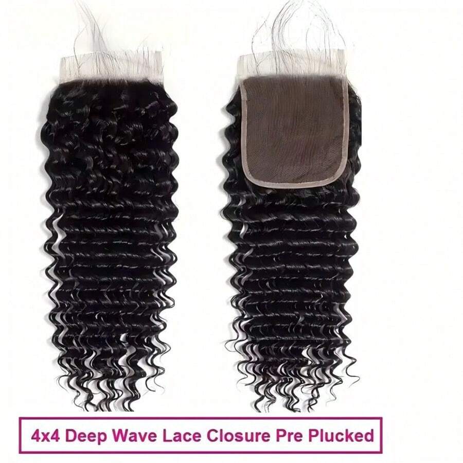 4x4 Lace Closure Deep Wave Transparent Lace Closure Kinky Curly Water Wave Lace Closure Remy Human Hair Pre Plucked