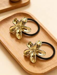 1/3 piezas Diadema de metal con flor de moda y sencilla, diadema de poliéster de alta elasticidad, adecuada para coletas, cabello semi recogido y moños altos, un accesorio de cabello versátil para el uso diario casual de las niñas - Dorado - Ver 6