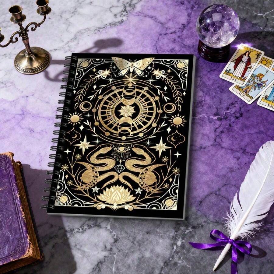 DANPERJI 1pc 5.5x8.3 Inch Tarot-Themed Creative Notebook: A Dual-Snake Tarot Multifunctional Notebook For Mysticism Enthusiasts To Write, Doodle, And Collect Inspiration, With Independent Tarot Pages. - A5 - View 1