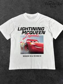 Disney White Round Neck Short Sleeved Printed T-Shirt, Cartoon Themed Car Pattern Printed T-Shirt, 2026 New T-Shirt, Family Leisure Vacation T-Shirt, Unisex, High-Quality Pure Cotton T-Shirt, Suitable For All Seasons, Comfortable And Breathable | Exquisite Design | The Best Choice For Gifts - 白色 - 查看 2