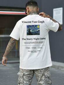 FRACTYR Men's Graphic Tee, Casual Street Style Loose Fit Round Neck T-Shirt, Summer - White - View 2