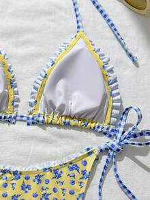 New Arrival Women's Cute Ruffle Trim Bikini Two Pieces Swimwear Set, Suitable For Beach, Hot Spring, Vacation - Yellow - View 8