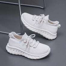 Women's Lightweight Knit Sneakers – Breathable Walking Shoes With Cushioned Sole For Casual & Athletic Wear,Walking Shoes,Daily Wear,Athletic - Off-white - View 1