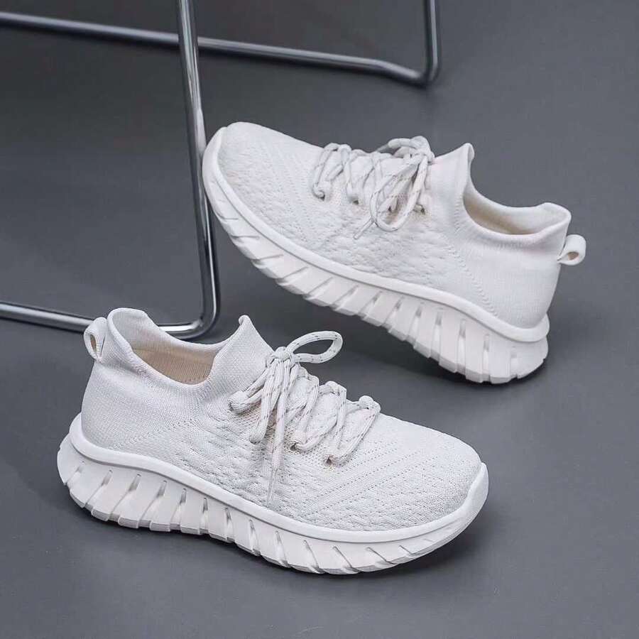 Women's Lightweight Knit Sneakers – Breathable Walking Shoes With Cushioned Sole For Casual & Athletic Wear,Walking Shoes,Daily Wear,Athletic - Off-white - View 1