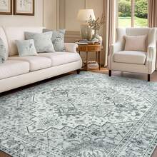 Area Rugs Floral Distressed, Washable Vintage Non-Slip Medallion Print Carpet, Retro Accent Floor Mat For Living Room Bedroom Dining Room Bathroom, Home Decor, 5x7ft - Màu Xám nhạt - Xem 7